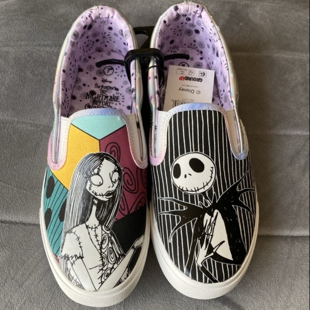 Disney Nightmare Before Christmas Womens Canvas Slip On Shoe Jack & Sally Sz 7